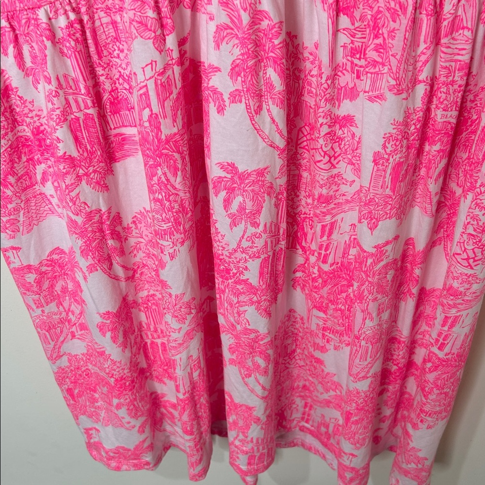 Lilly Pulitzer Pink and White V‑Neck Printed Bell‑Sleeve Dress - Picture 10 of 16
